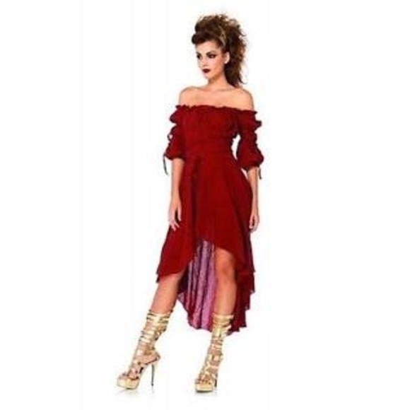EUC Leg Avenue Off-Shoulder High Low Red Peasant Gauze Dress With Ties - Picture 1 of 7